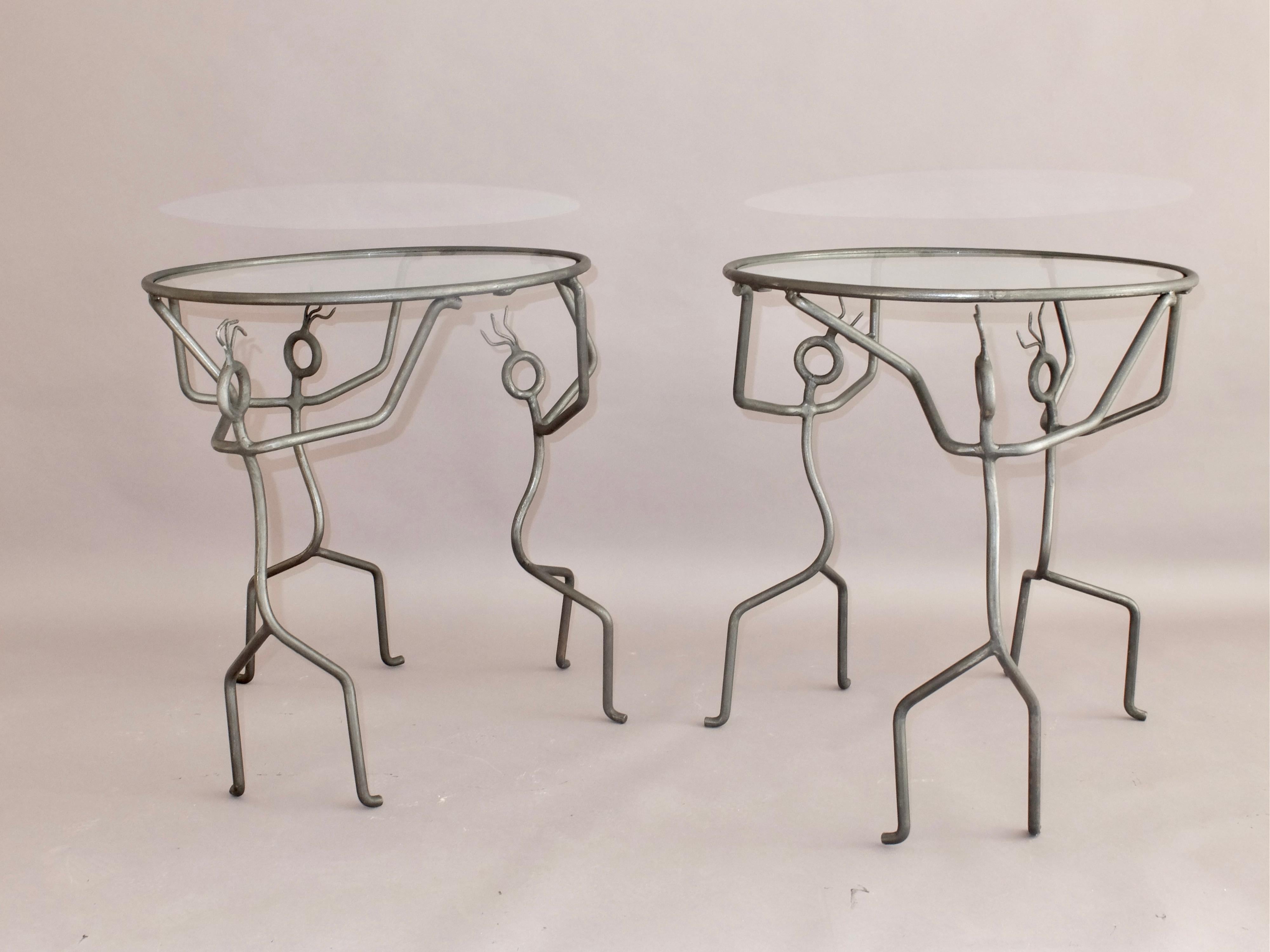 Blackened Pair of wrought iron side table dancing ladies figure    Andre Dubreuil 