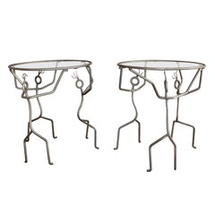 Pair of wrought iron side table dancing ladies figure    Andre Dubreuil