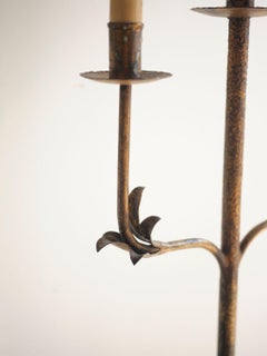 Pair of Wrought Iron Spanish Lamps with Linen Shades, circa 1950