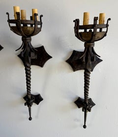 Pair of Wrought Iron Spanish Sconces-(Four Available)