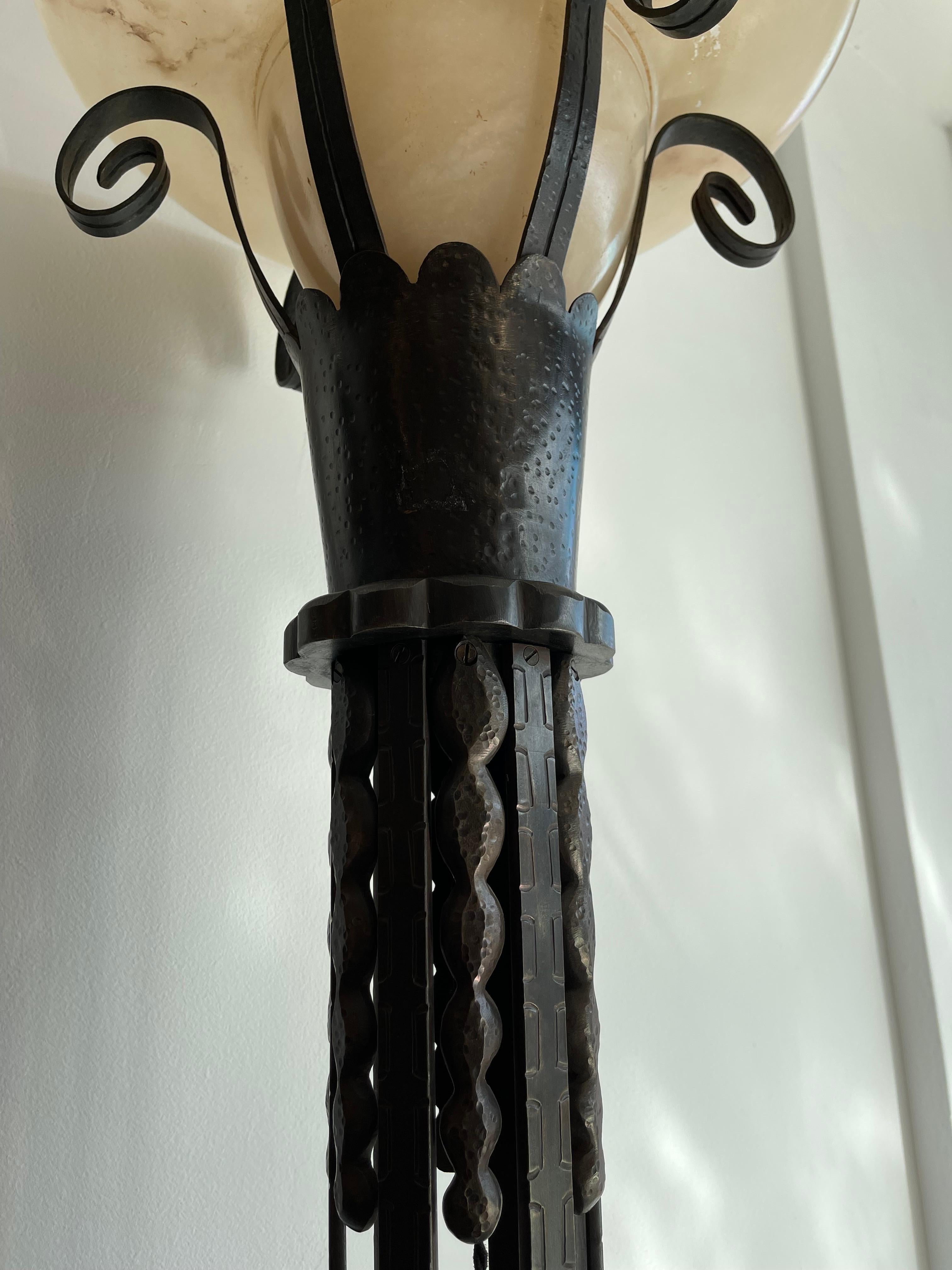 Art Deco Pair of Wrought Iron Standing Lamps In Good Condition In Miami, FL