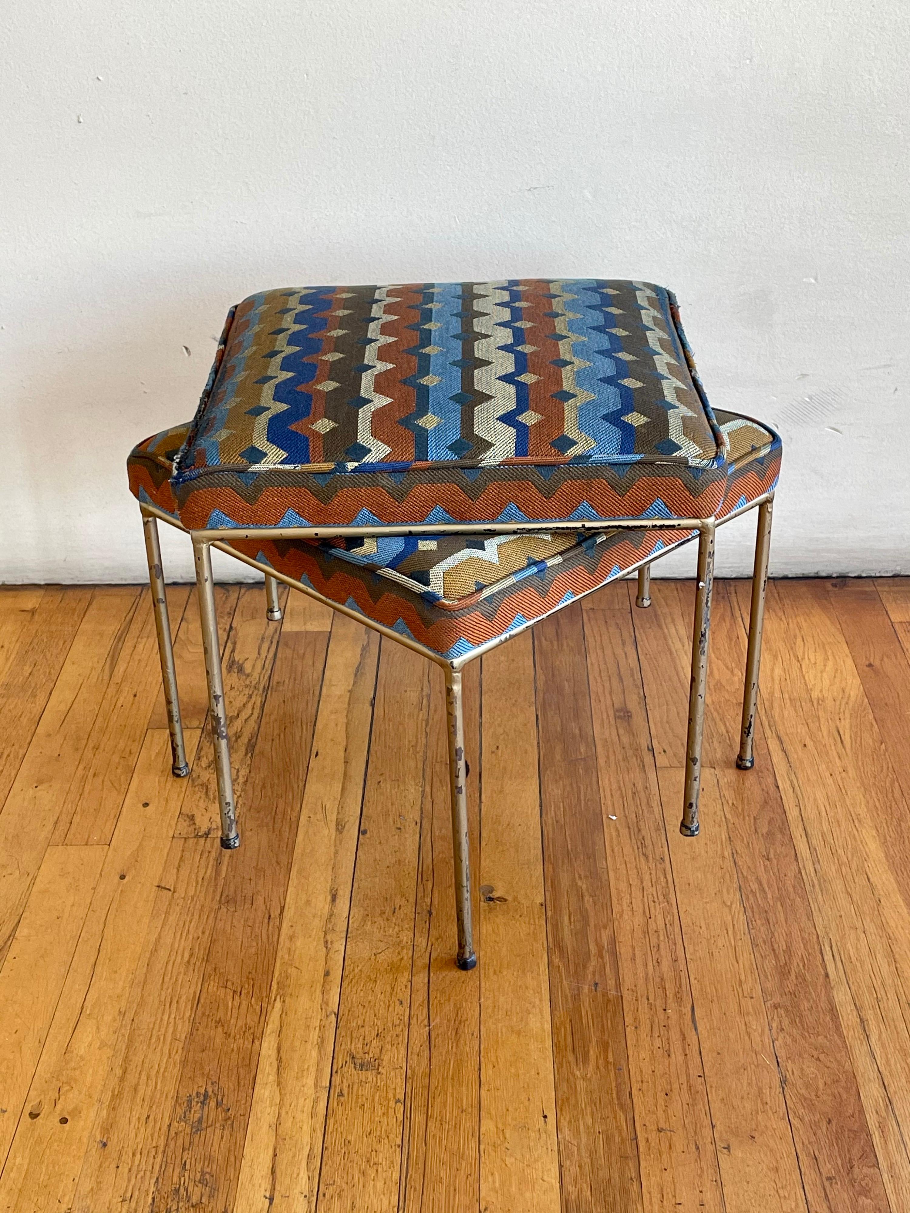 Mid-Century Modern Pair of Wrought Iron Stools by Paul McCobb, US, 1950s