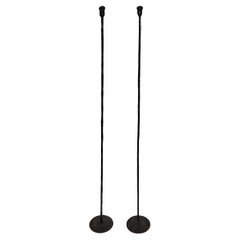 Pair of Wrought Iron Tall Floor Candle Holders in Brutalist Giacometti Style