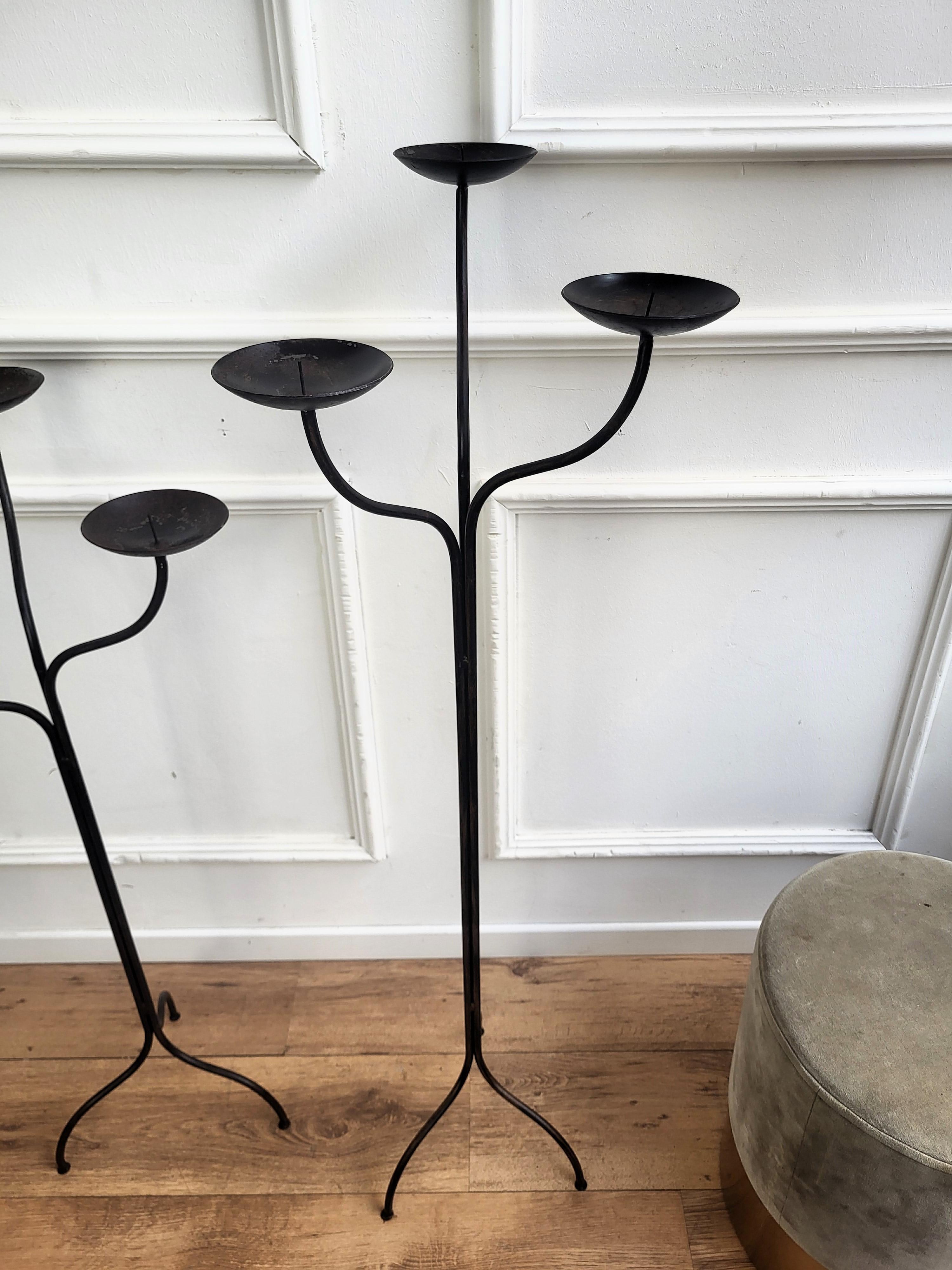 20th Century Pair of Wrought Iron Tall Floor Candle Holders in Brutalist Style For Sale
