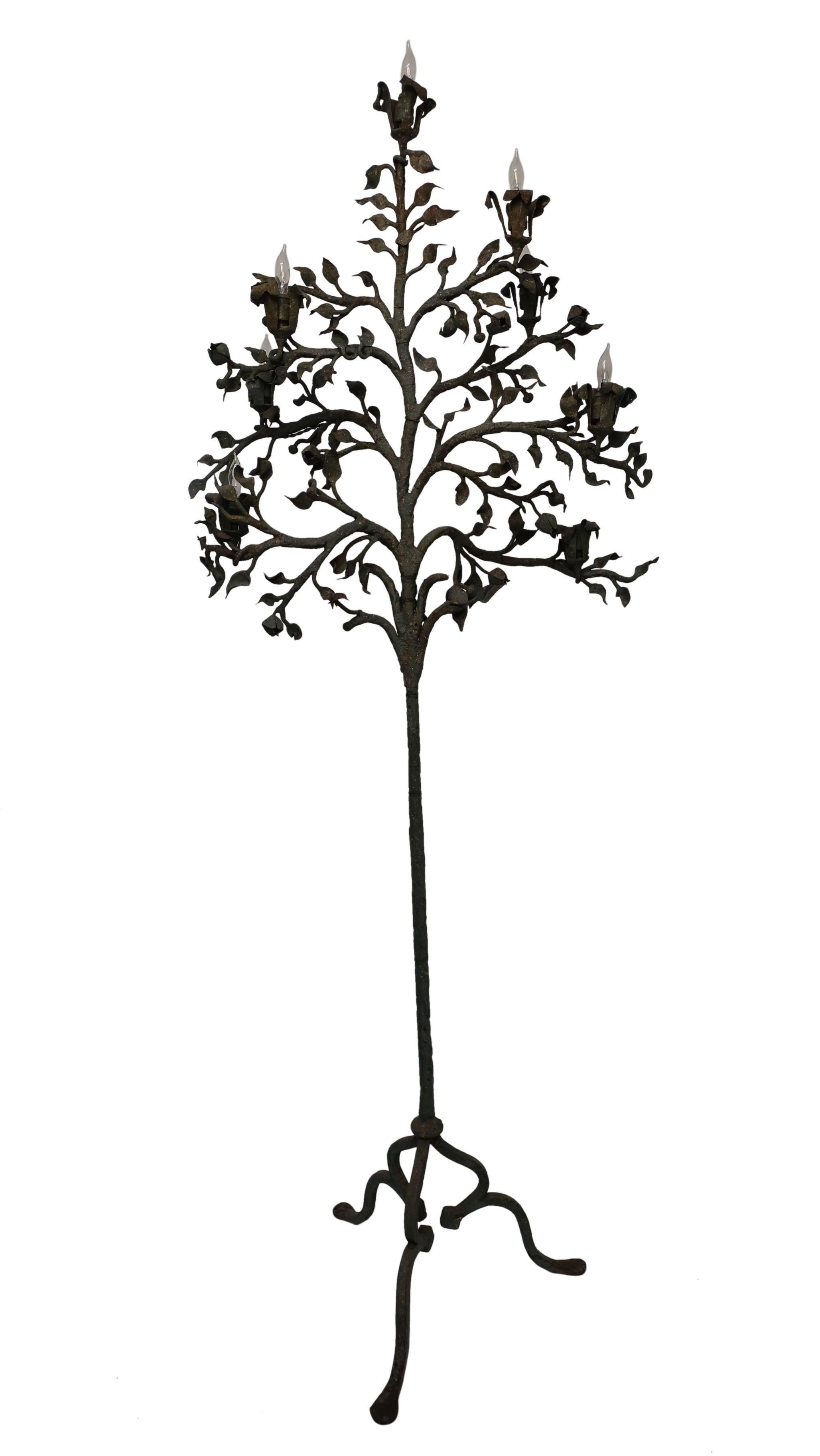 Pair of Wrought Iron Tree Form Torchiere Floor Lamps, Italy, 19th Century 5