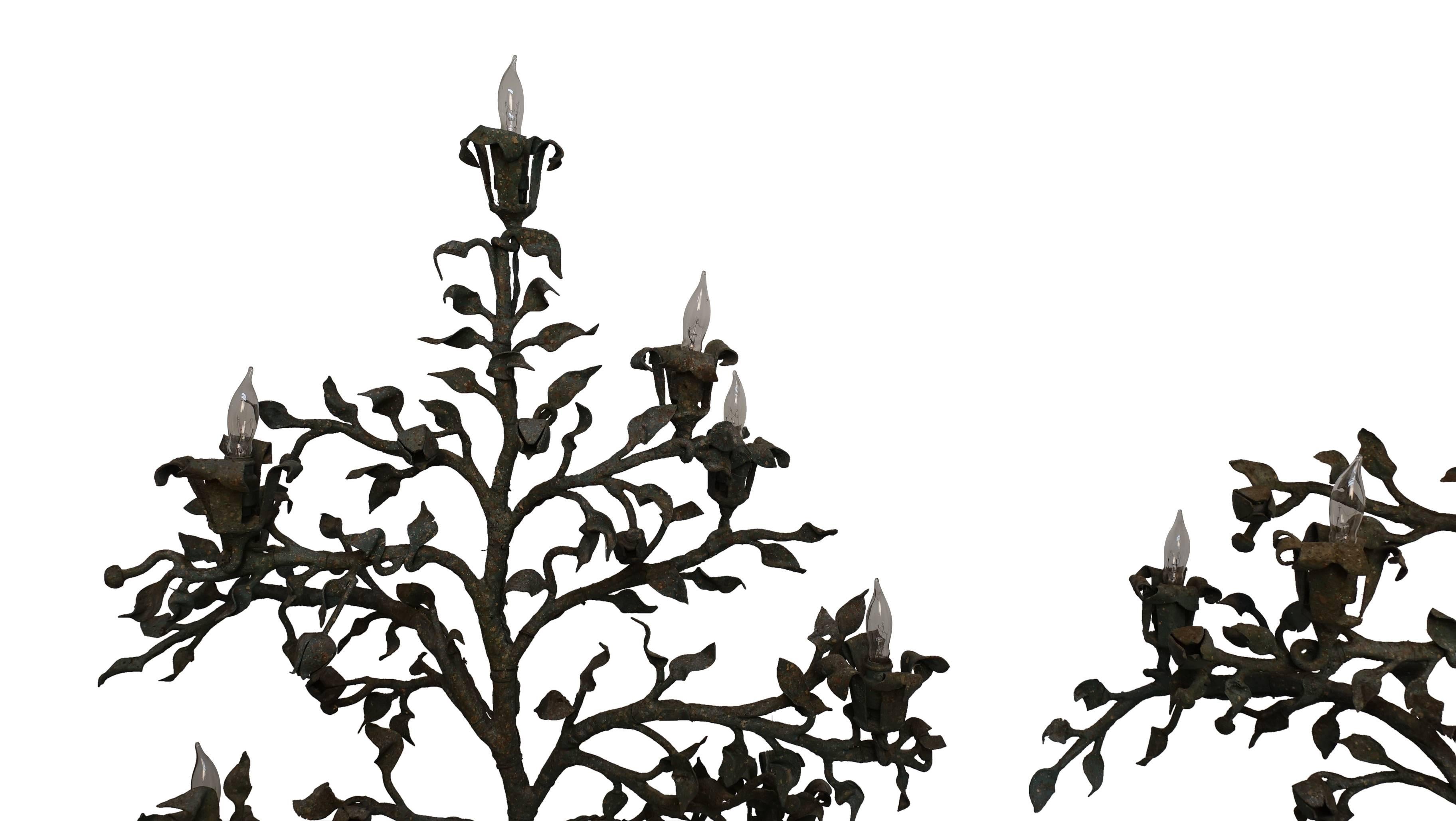 Pair of Wrought Iron Tree Form Torchiere Floor Lamps, Italy, 19th Century 8