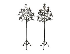 Pair of Wrought Iron Tree Form Torchiere Floor Lamps, Italy, 19th Century