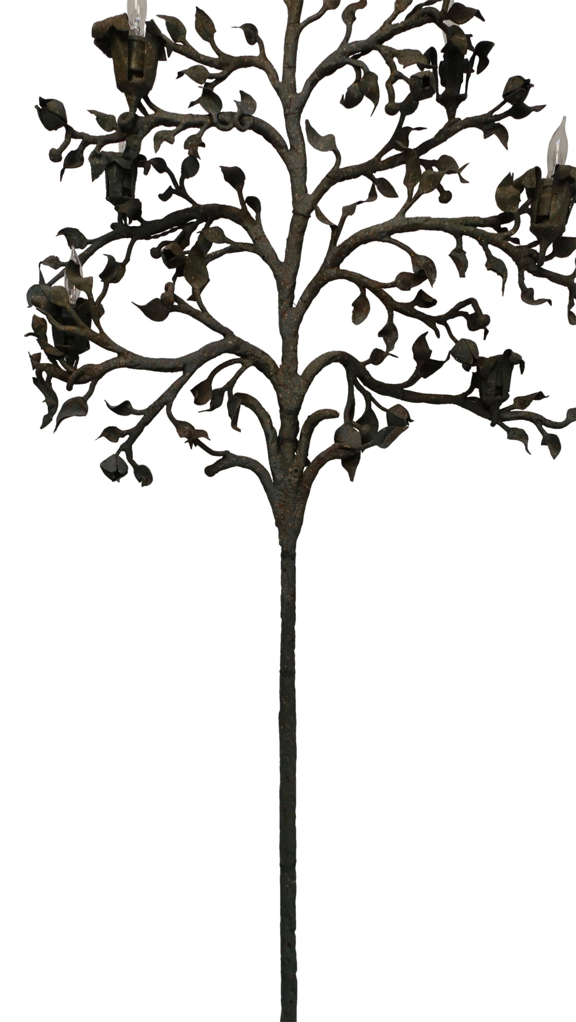Pair of Wrought Iron Tree Form Torchiere Floor Lamps, Italy, 19th Century In Excellent Condition In San Francisco, CA