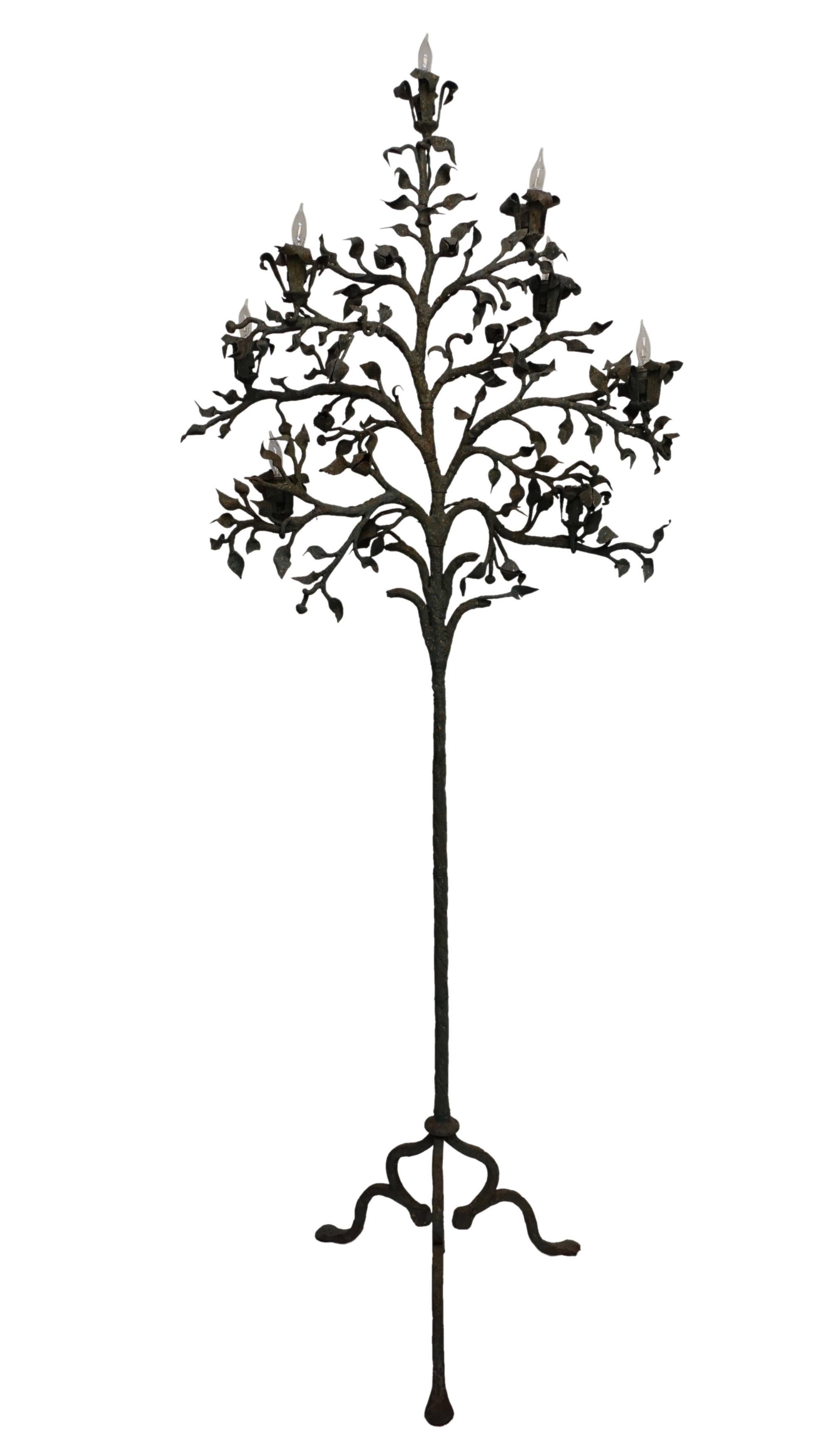 Pair of Wrought Iron Tree Form Torchiere Floor Lamps, Italy, 19th Century 1