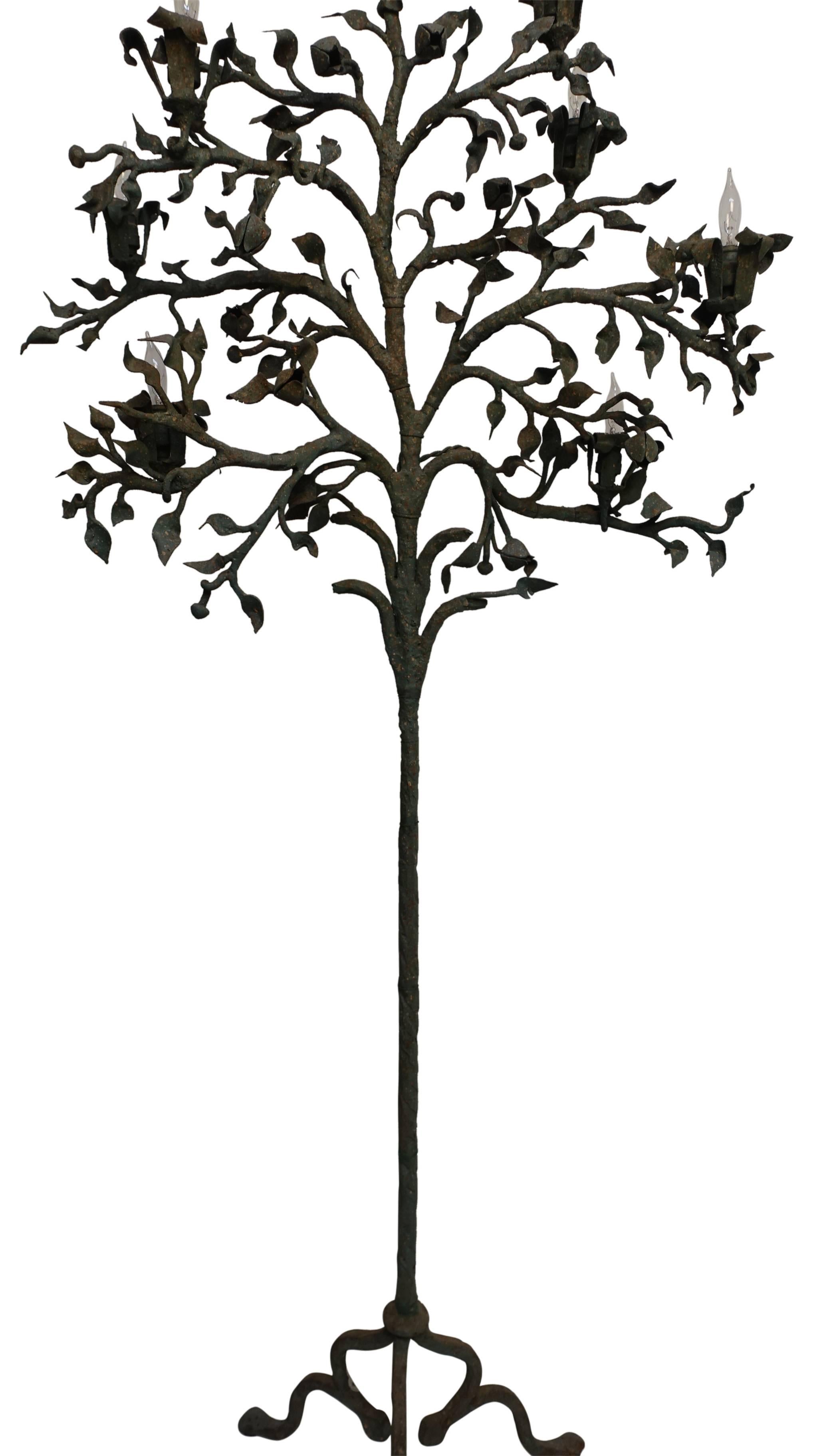 Pair of Wrought Iron Tree Form Torchiere Floor Lamps, Italy, 19th Century 3