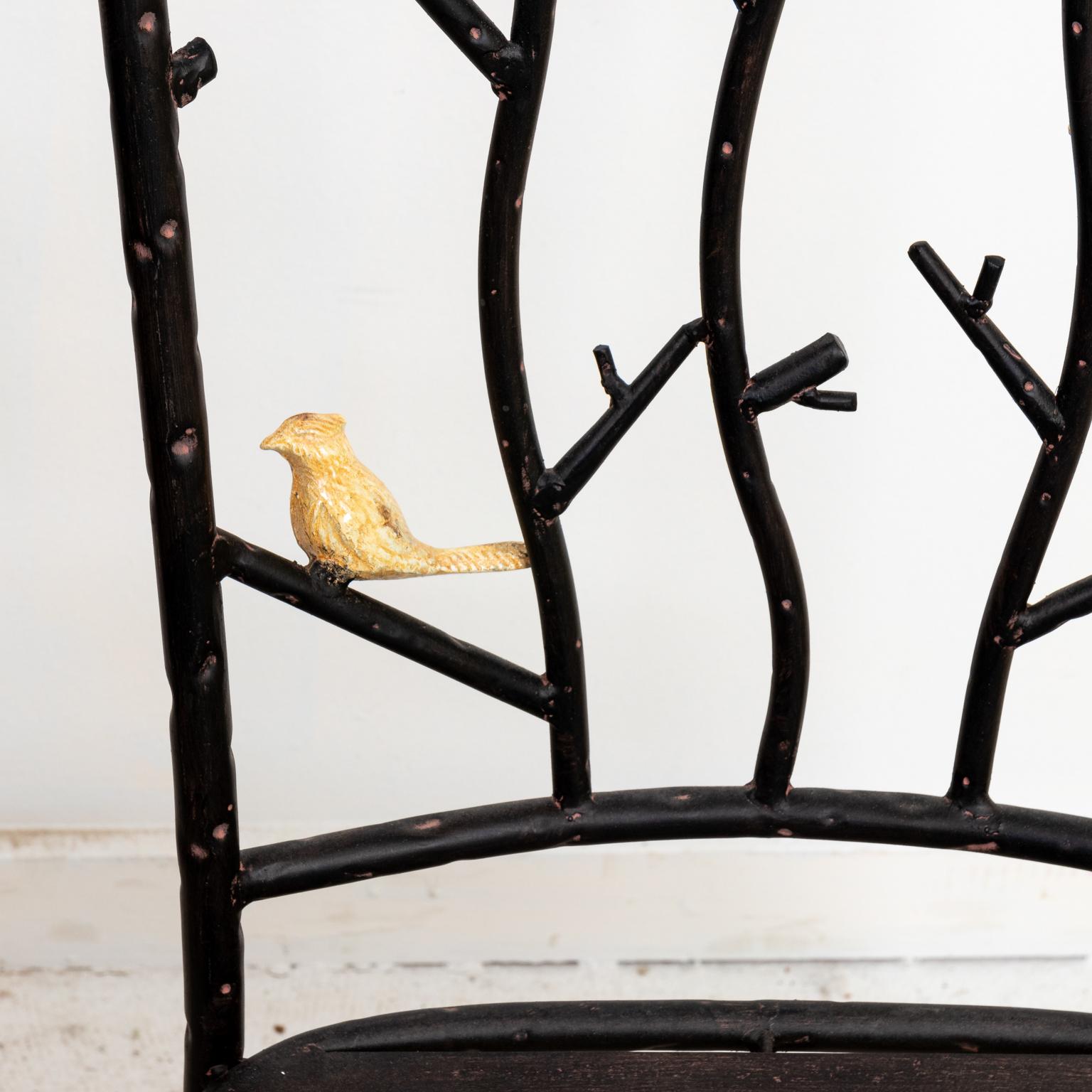 20th Century Pair of Wrought Iron Twig Chairs with Birds For Sale