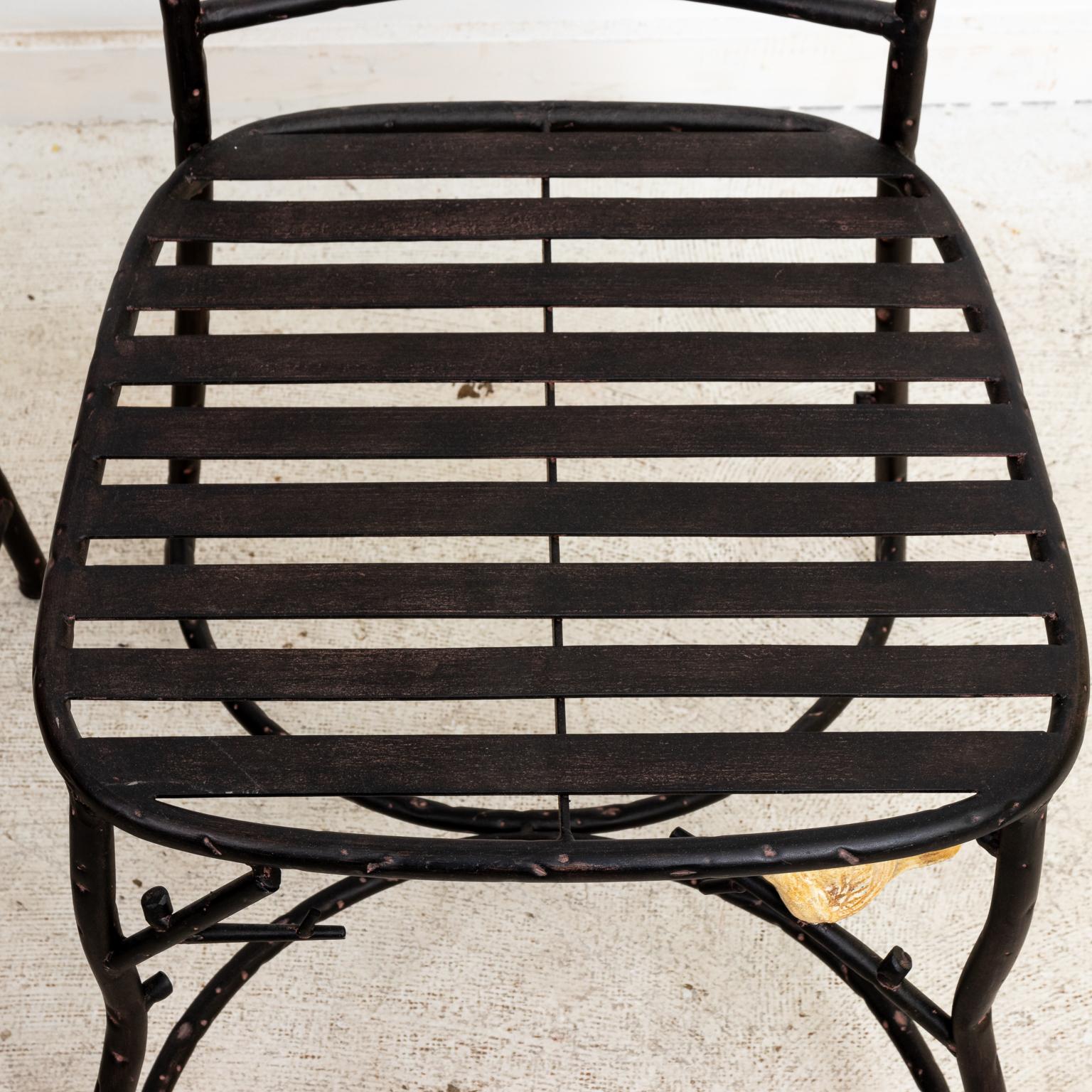 Pair of Wrought Iron Twig Chairs with Birds For Sale 1