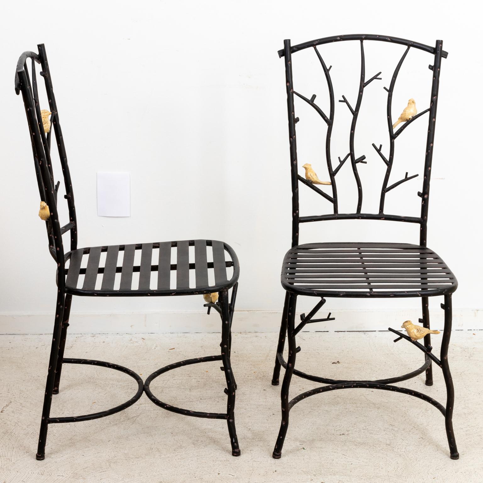 Pair of Wrought Iron Twig Chairs with Birds For Sale 2