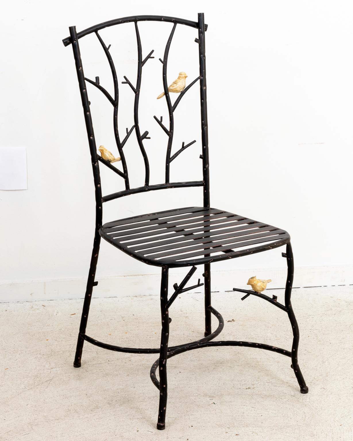 Pair of Wrought Iron Twig Chairs with Birds For Sale 3
