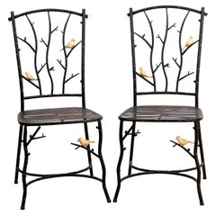 Pair of Wrought Iron Twig Chairs with Birds