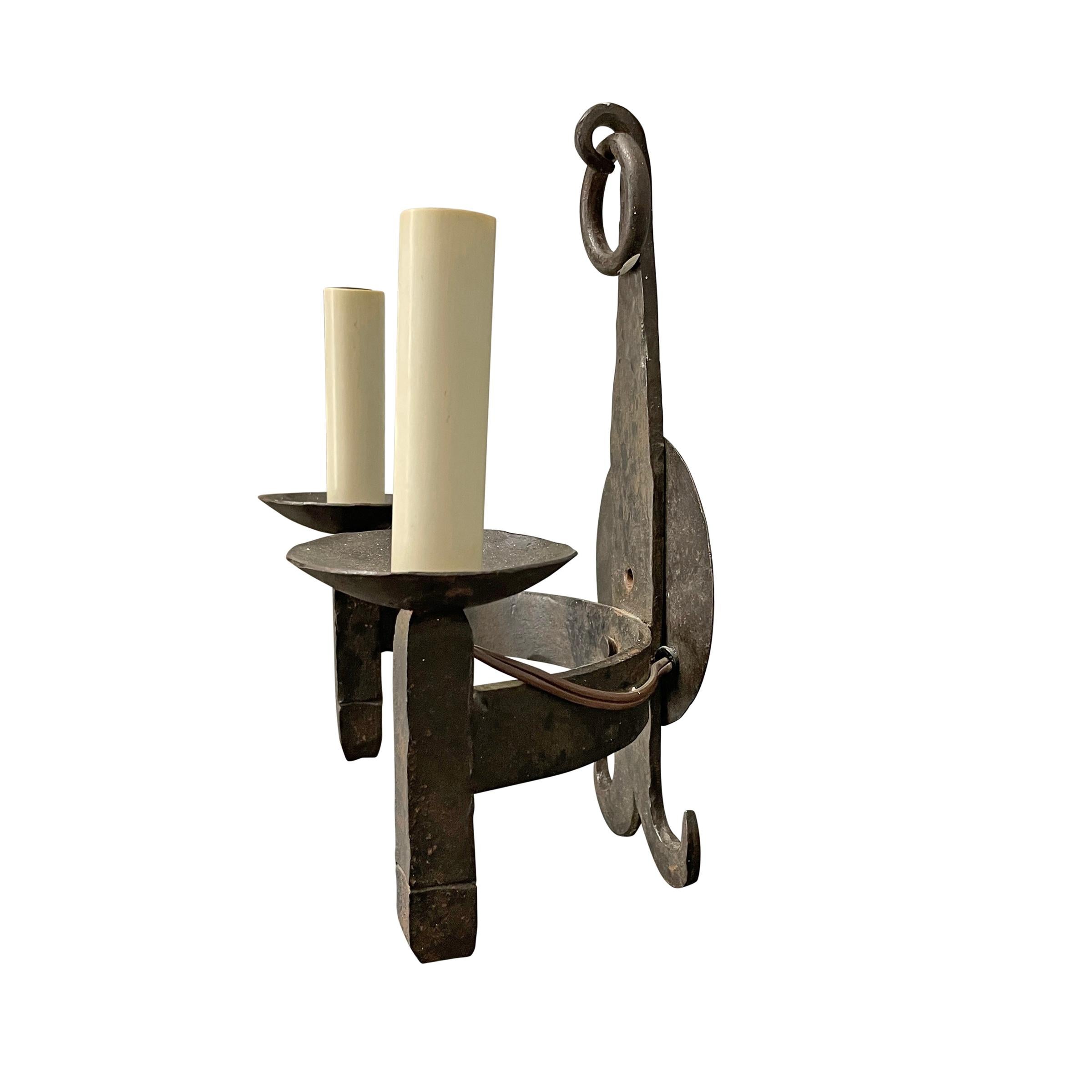 Pair of Wrought Iron Two-Arm Sconces 5