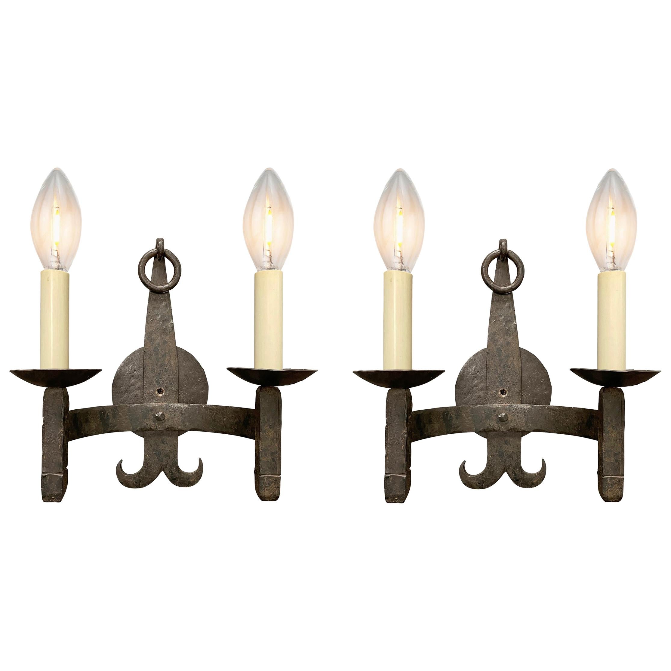 Pair of Wrought Iron Two-Arm Sconces