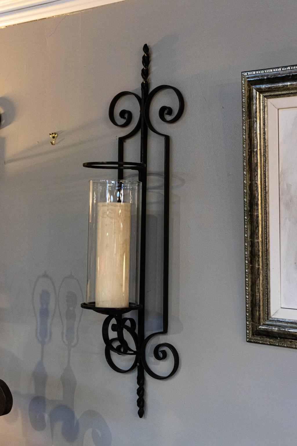 Pair of Wrought Iron Wall Sconces In Good Condition In Stamford, CT