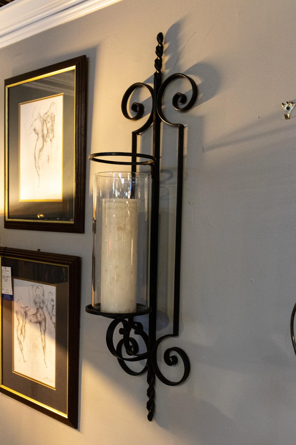 20th Century Pair of Wrought Iron Wall Sconces