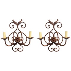 Paire d'appliques murales en fer forgé, style espagnol, design artisanal