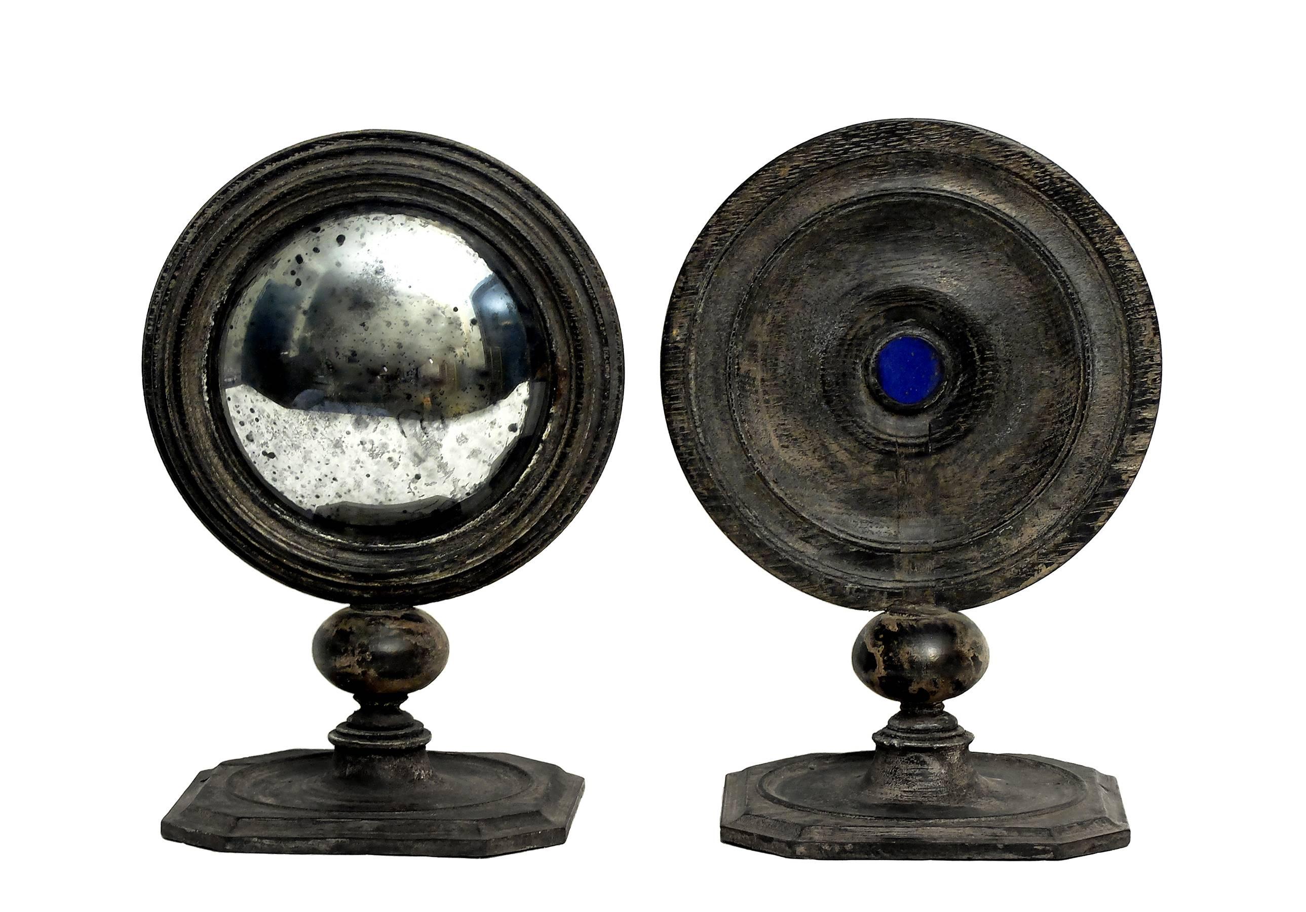 Italian Pair of Wunderkammer Convex Round Table Mirrors, Italy, circa 1880