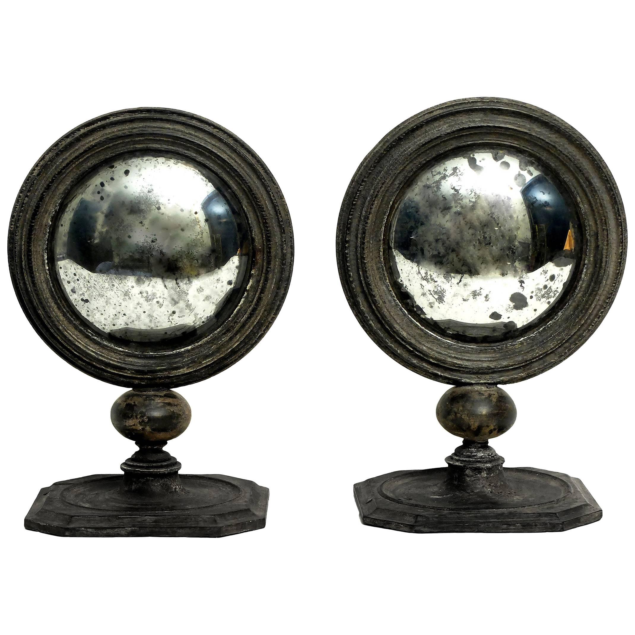 Pair of Wunderkammer Convex Round Table Mirrors, Italy, circa 1880