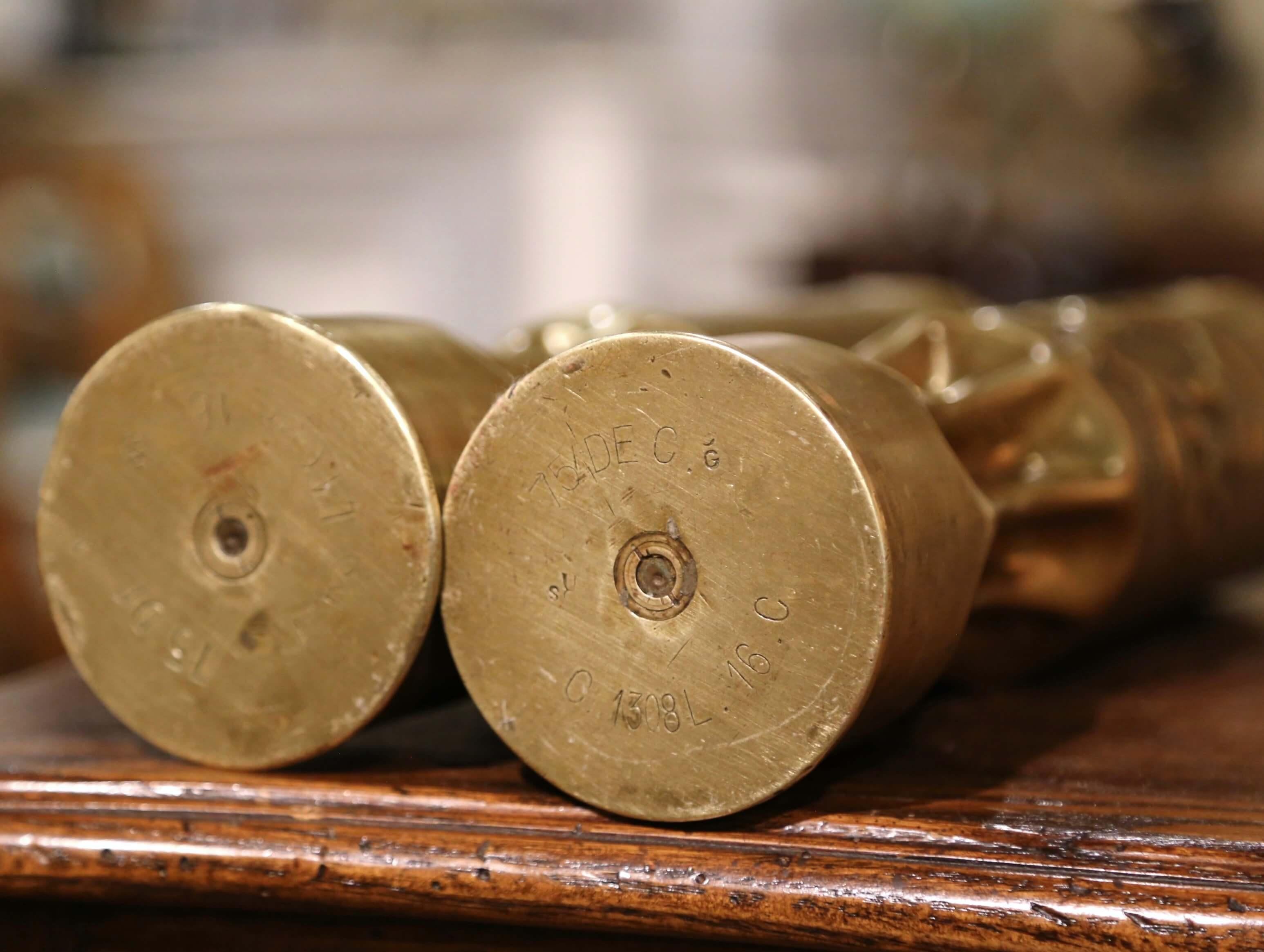 Paar französische Trench-Artillerie-Messingschalenkästen aus Messing mit Blattmotiven aus dem Ersten Weltkrieg im Angebot 3