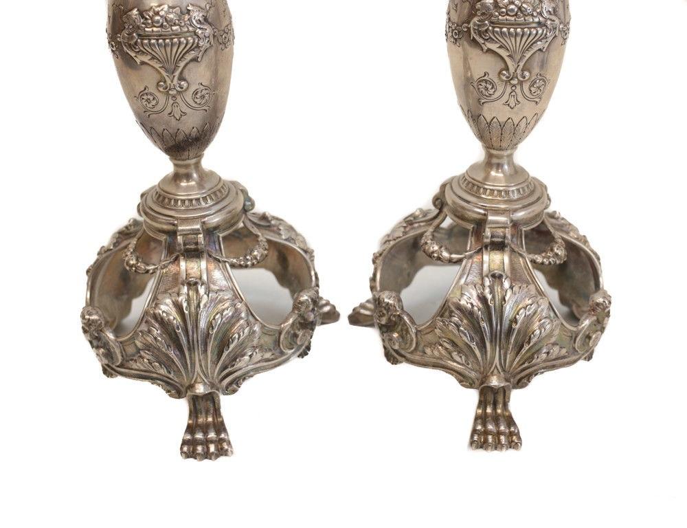 North American Pair of W.W. Wattles & Sons Sterling Silver Sabbath Candlesticks in Cellini V50