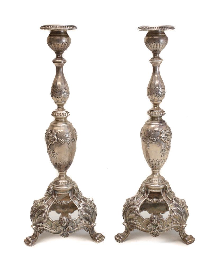 Pair of W.W. Wattles & Sons Sterling Silver Sabbath Candlesticks in Cellini V50 In Good Condition In Pasadena, CA