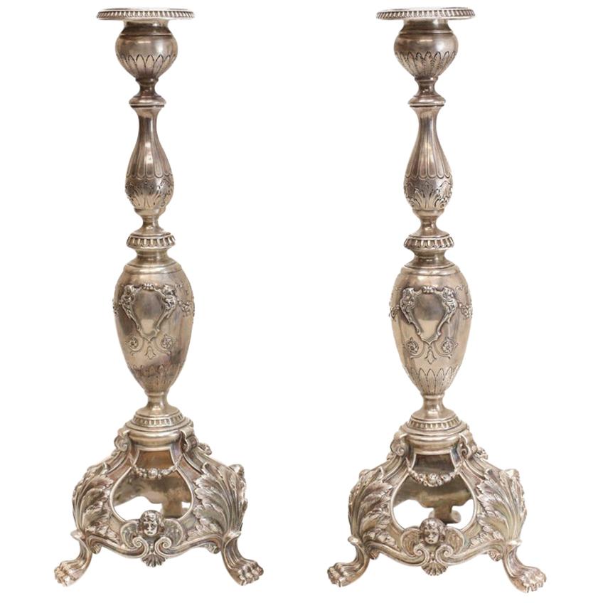 Pair of W.W. Wattles & Sons Sterling Silver Sabbath Candlesticks in Cellini V50