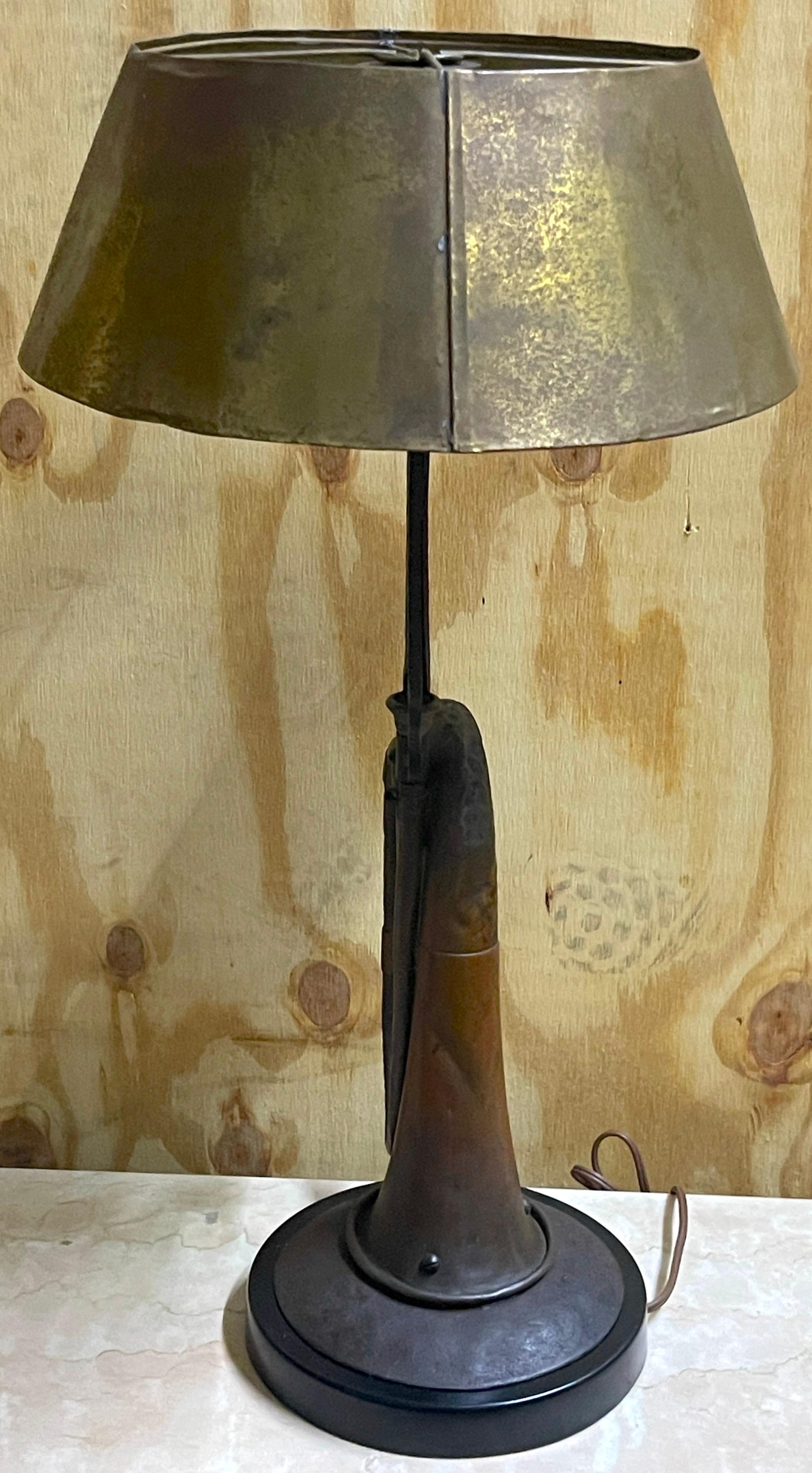 Pair of WWI Military Trench Art Memento Lamps with Bouillotte Style Shades  For Sale 4
