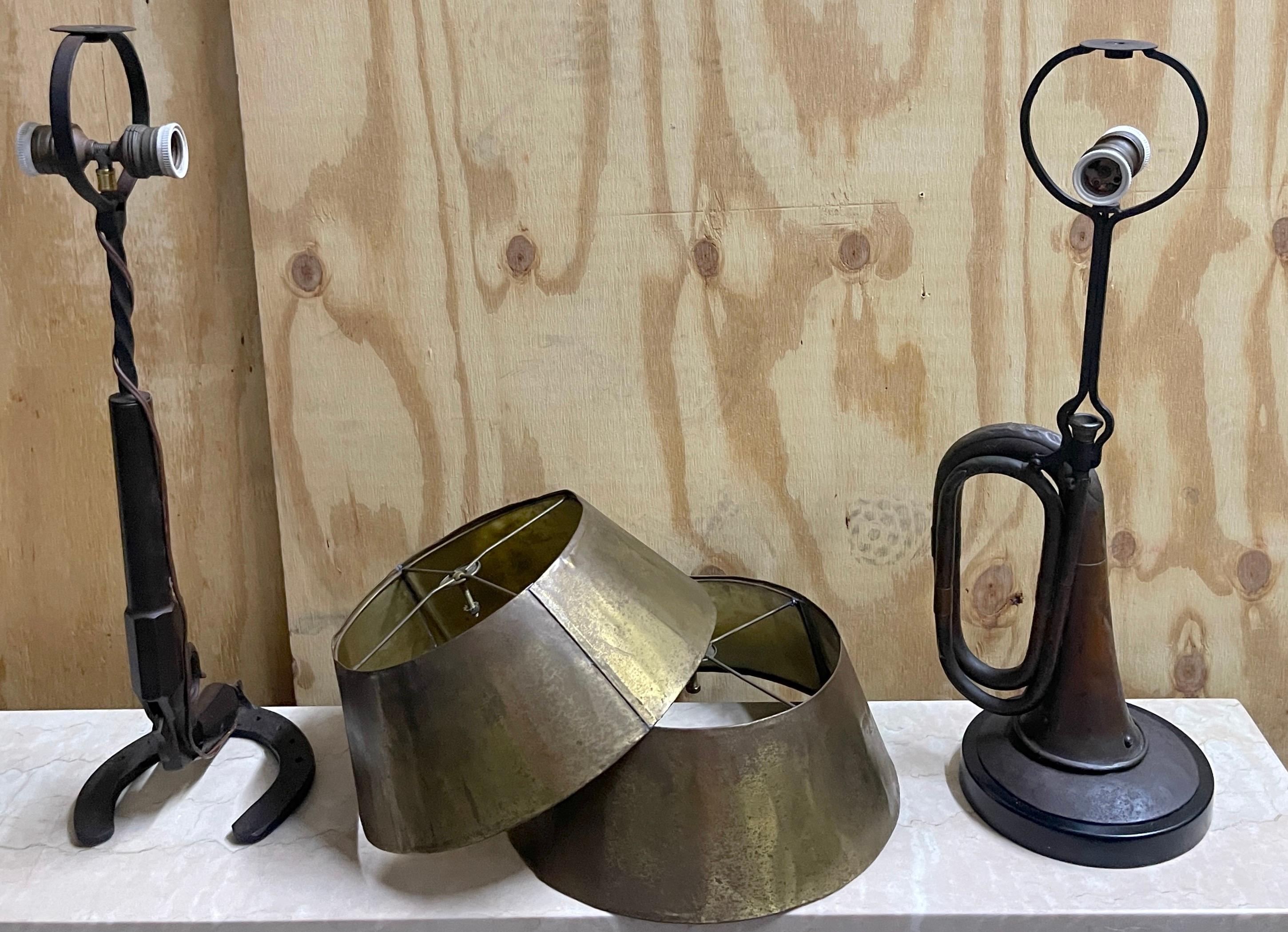 Pair of WWI Military Trench Art Memento Lamps with Bouillotte Style Shades  For Sale 5