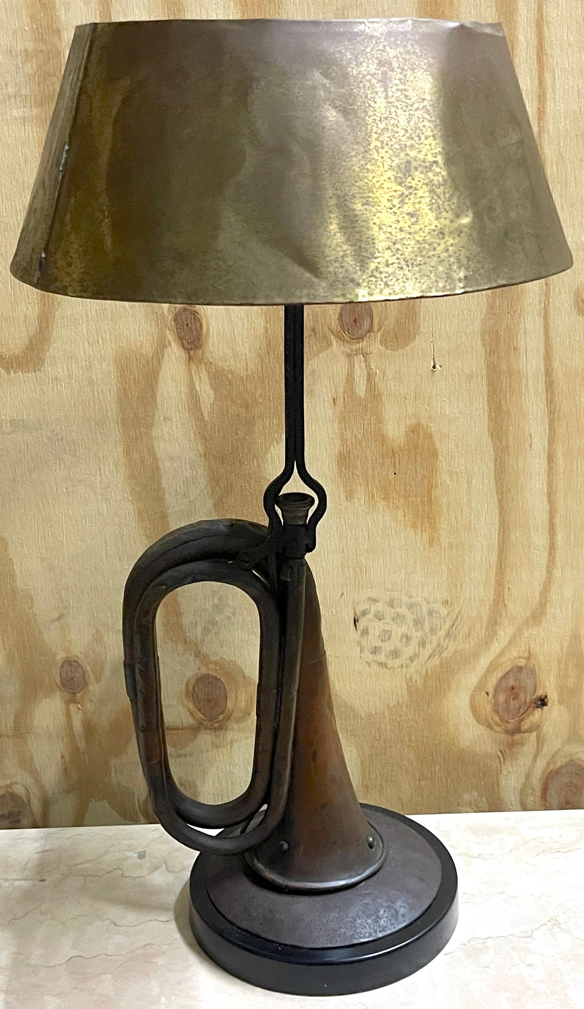 Metal Pair of WWI Military Trench Art Memento Lamps with Bouillotte Style Shades  For Sale