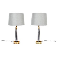 Pair of WWII "Trench Art" Nickel-Plate Table Lamps with Brass Accents, 1940's