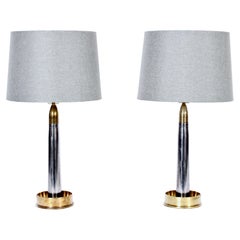 Pair of WWII "Trench Art" Nickel-Plate & Solid Brass Table Lamps, 1940's