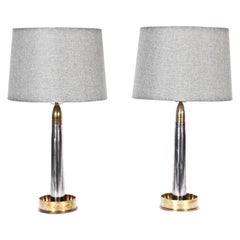 Paire de lampes de bureau "Trench Art" en laiton massif nickelé de la Seconde Guerre mondiale