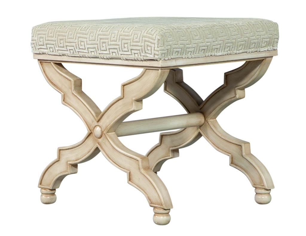 Fabric Pair of X Base French Country Style Stool Benches