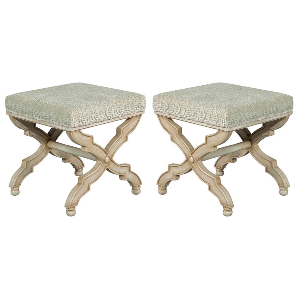 Pair of X Base French Country Style Stool Benches