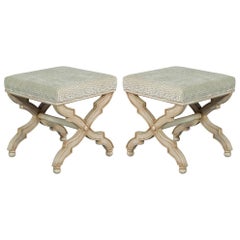 Pair of X Base French Country Style Stool Benches