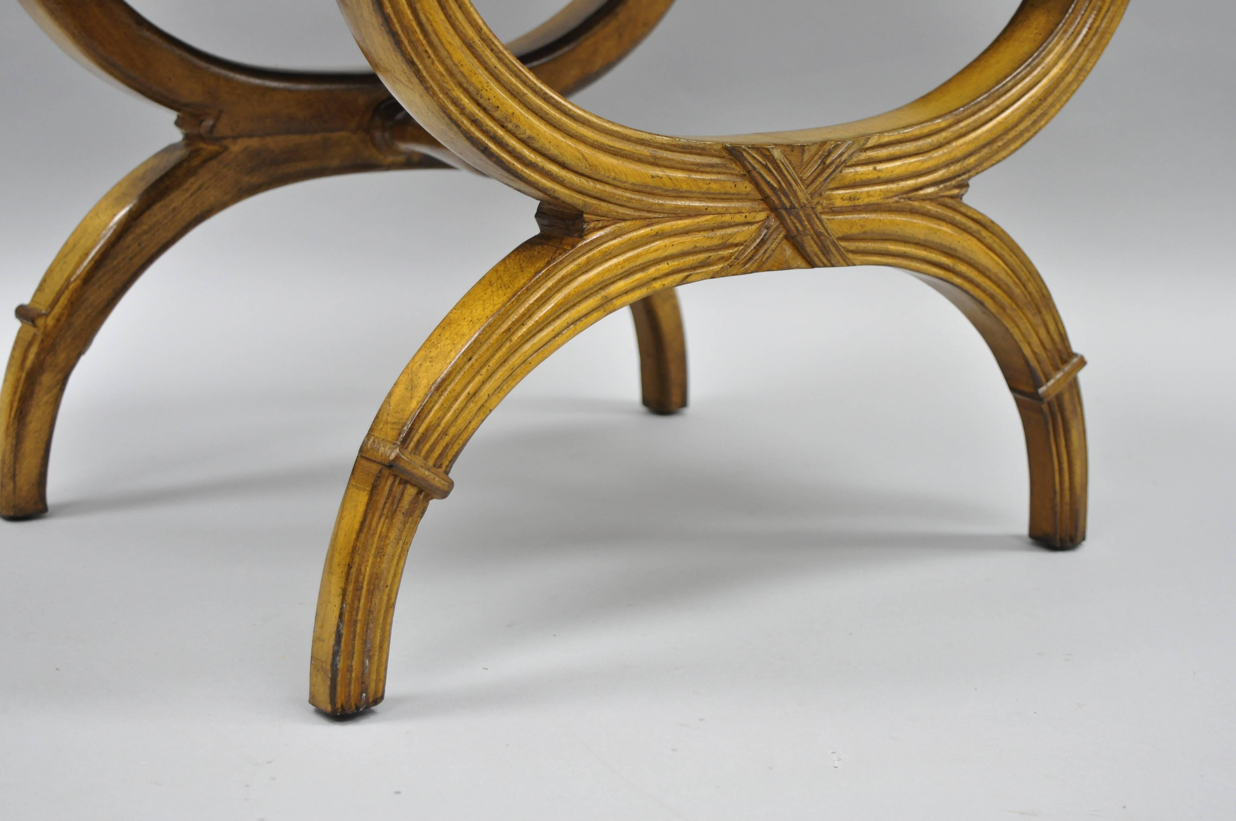 Pair of Karges X Frame French Neoclassical Regency Style Curule Stools Benches  In Good Condition In Philadelphia, PA