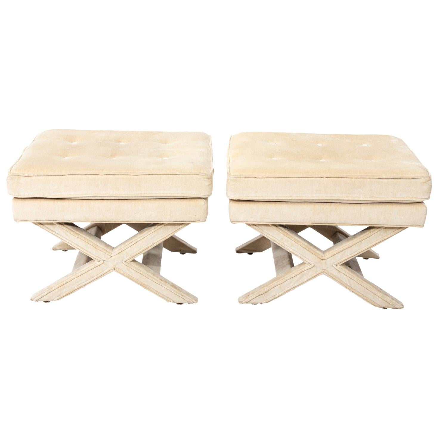 Pair of X-Frame Upholstered Benches For Sale