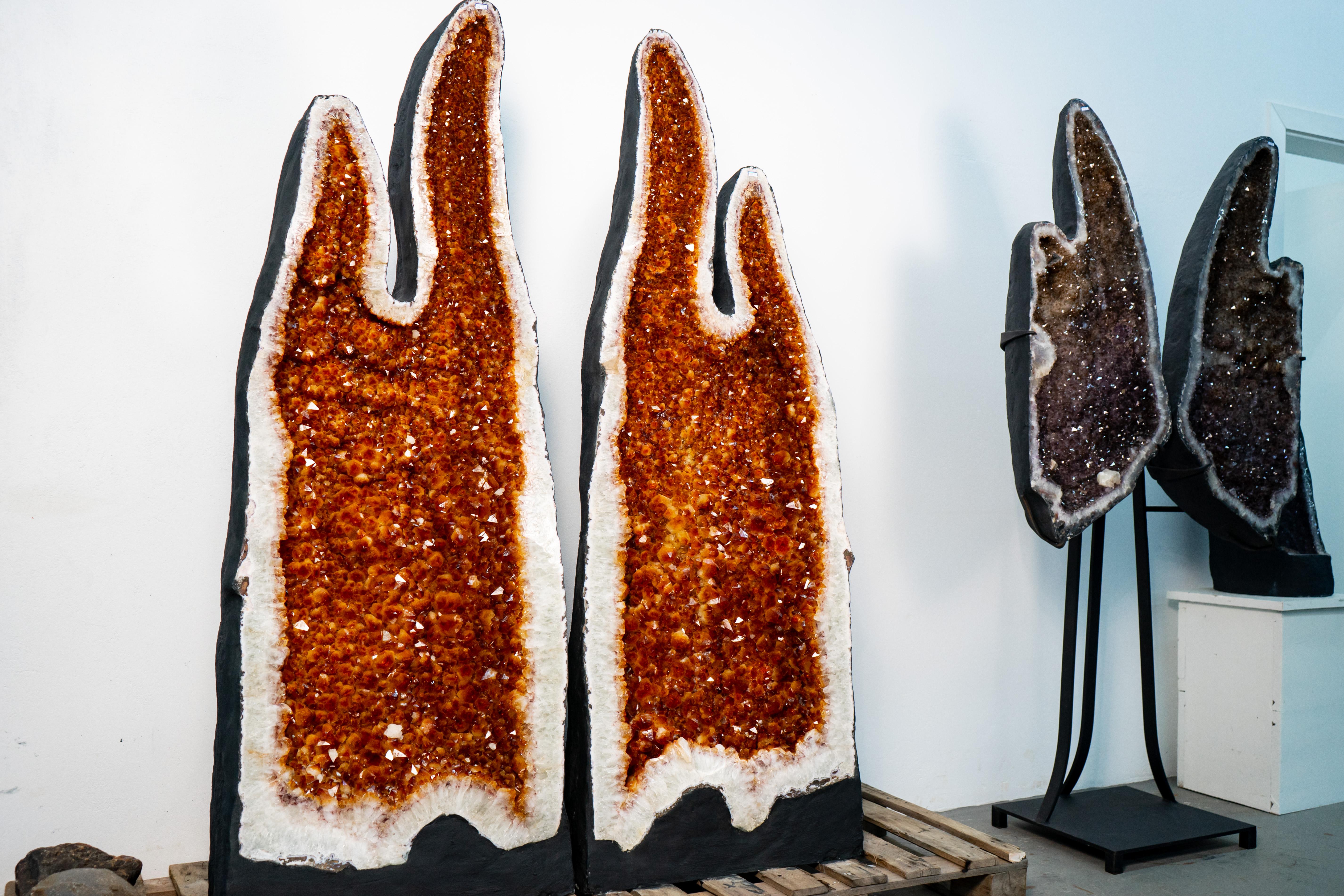 Pair of X-Large, Rare Book-Matched Citrine Geodes – Radiant Golden-Orange Points in a Unique Formation

▫️ Description ▫️

Originating from a truly unique geode, this pair of golden-orange citrine geodes combines rare features with beautiful