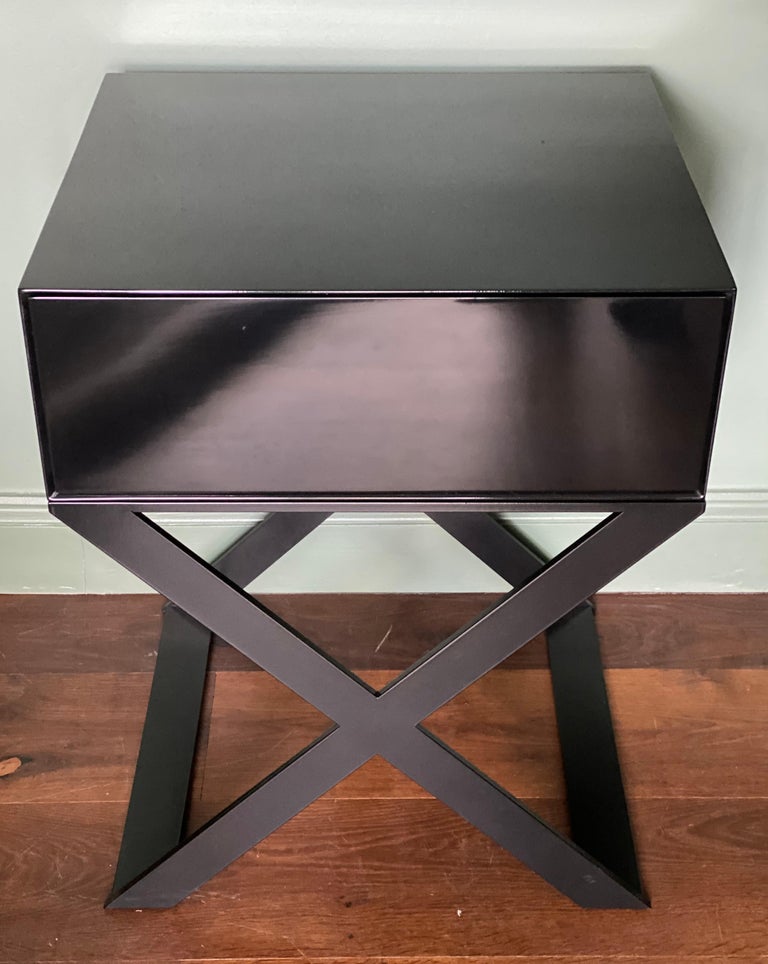 Pair of XLeg Bedside Table in Black Lacquered and Black Steel Legs For