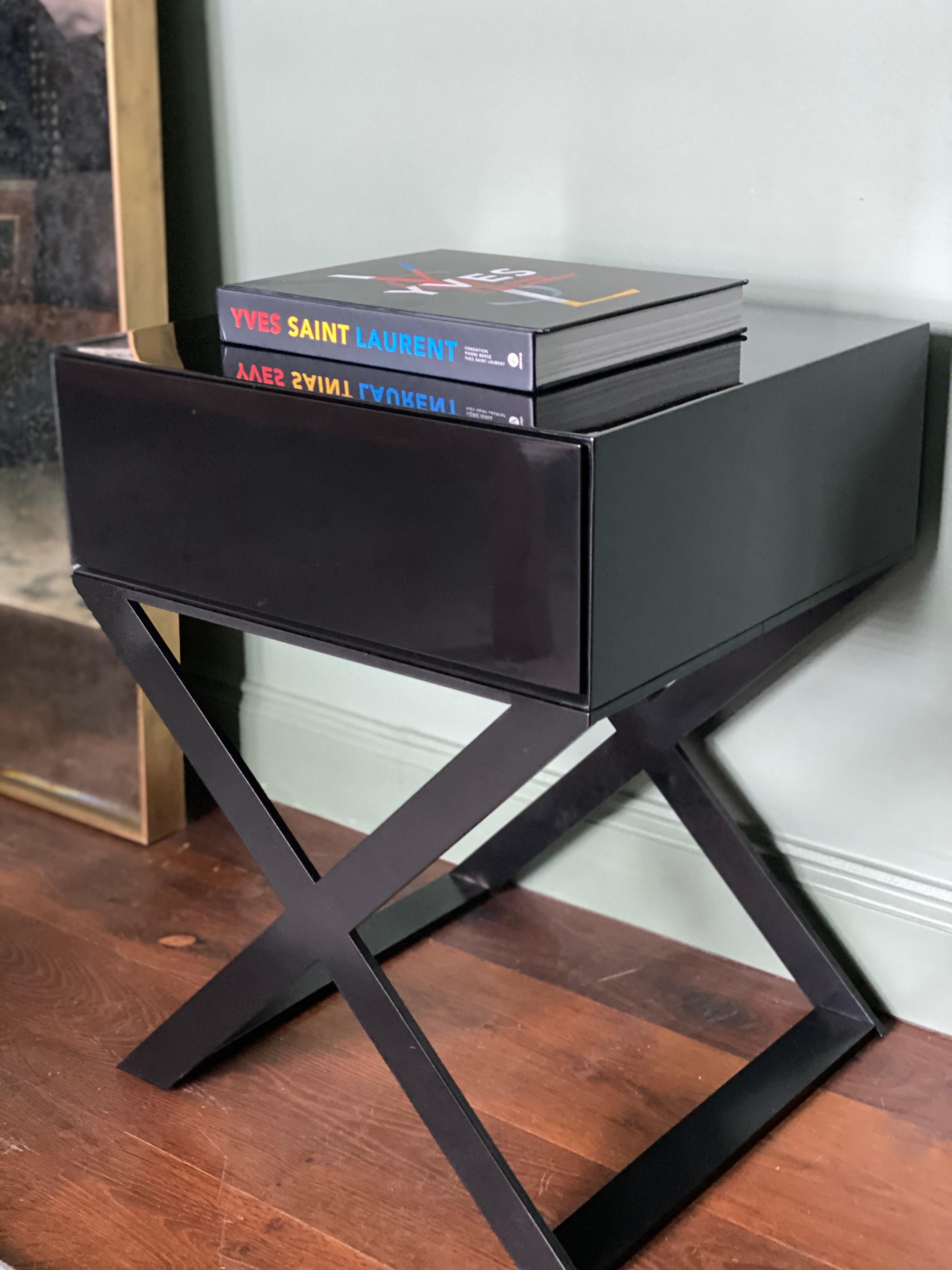 black lacquer bedside tables