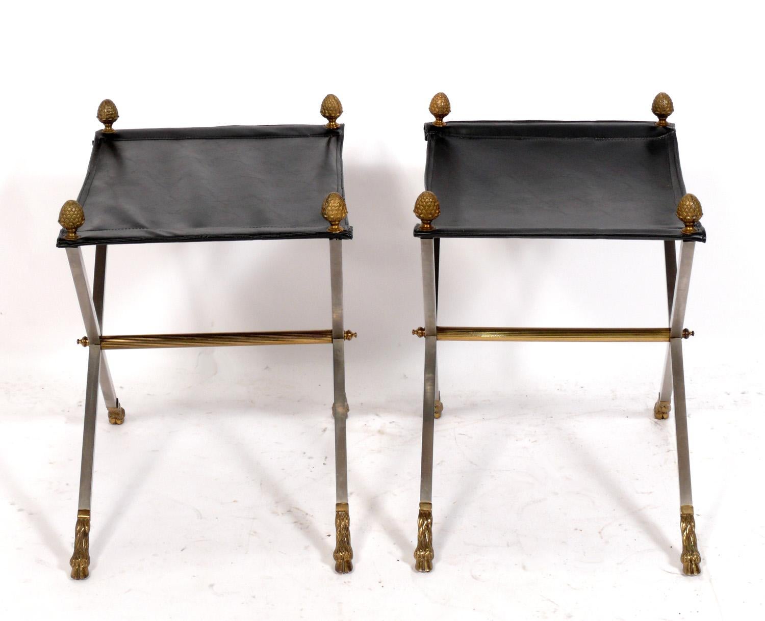 Hollywood Regency Pair of X Stools in the Manner of Maison Jansen For Sale
