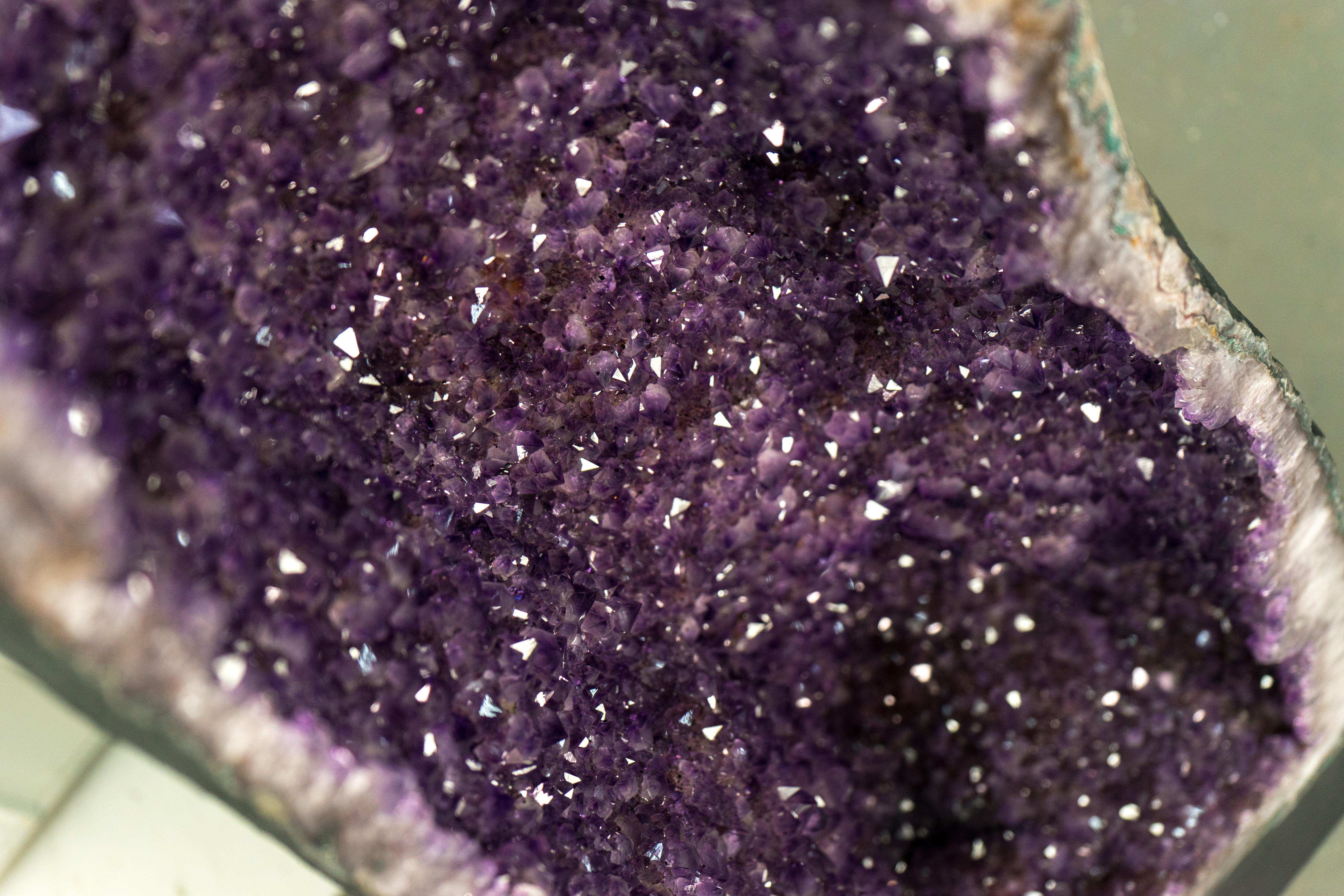 Pair of X-Tall 5.5 Ft Amethyst Cathedral Geodes with Shiny Lavender Purple Druzy For Sale 5