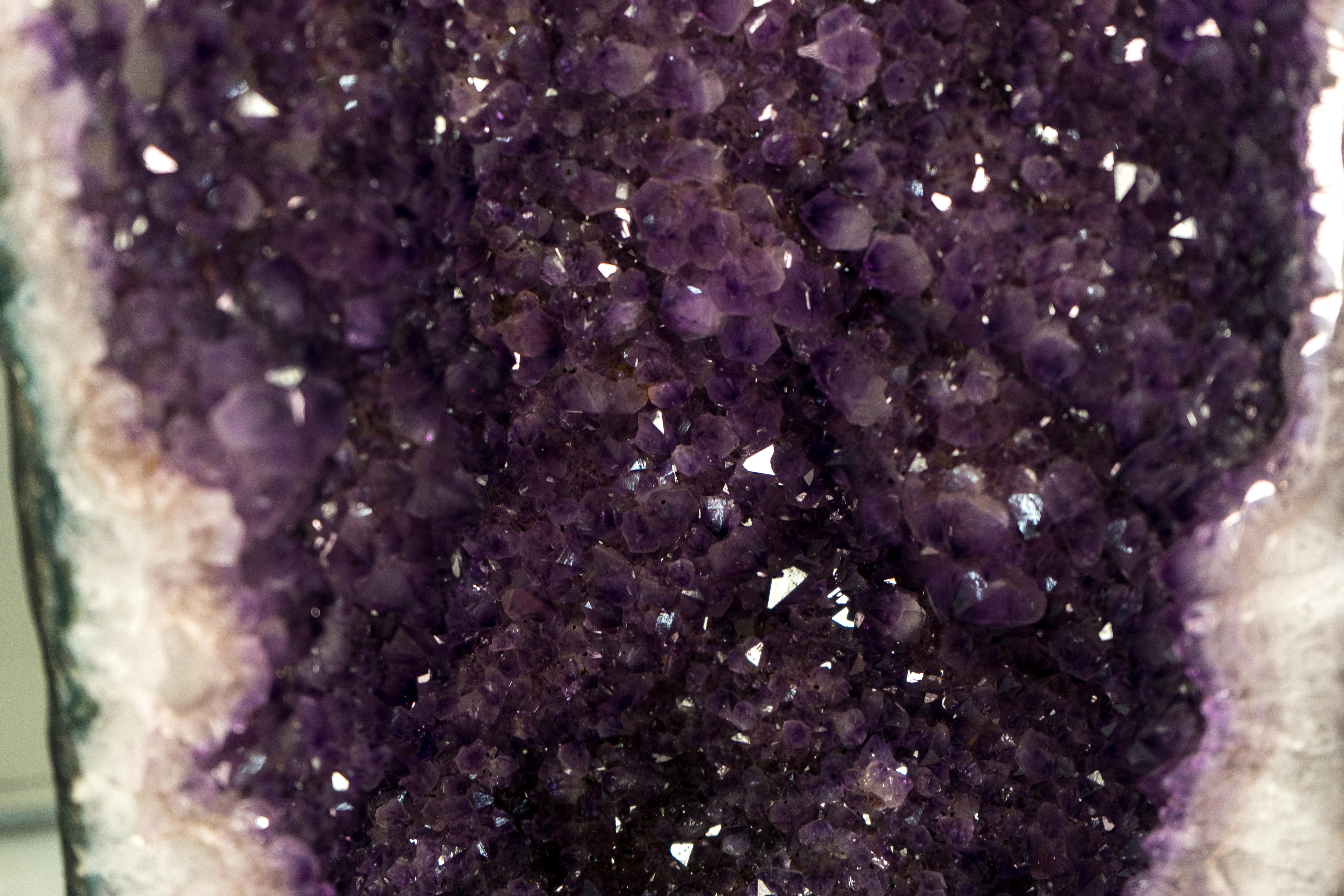 Pair of X-Tall 5.5 Ft Amethyst Cathedral Geodes with Shiny Lavender Purple Druzy For Sale 7