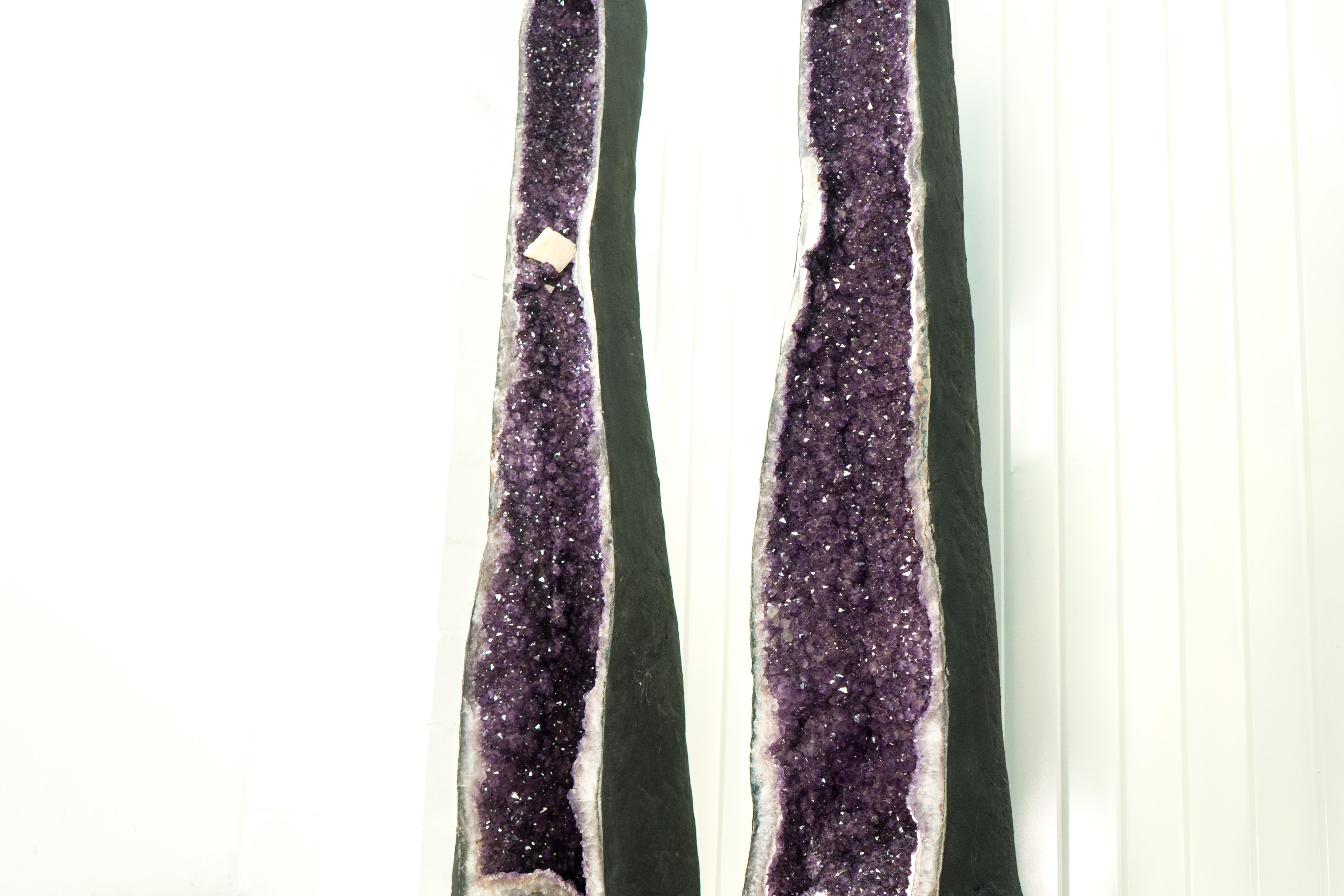 Pair of X-Tall 5.5 Ft Amethyst Cathedral Geodes with Shiny Lavender Purple Druzy In New Condition For Sale In Ametista Do Sul, BR