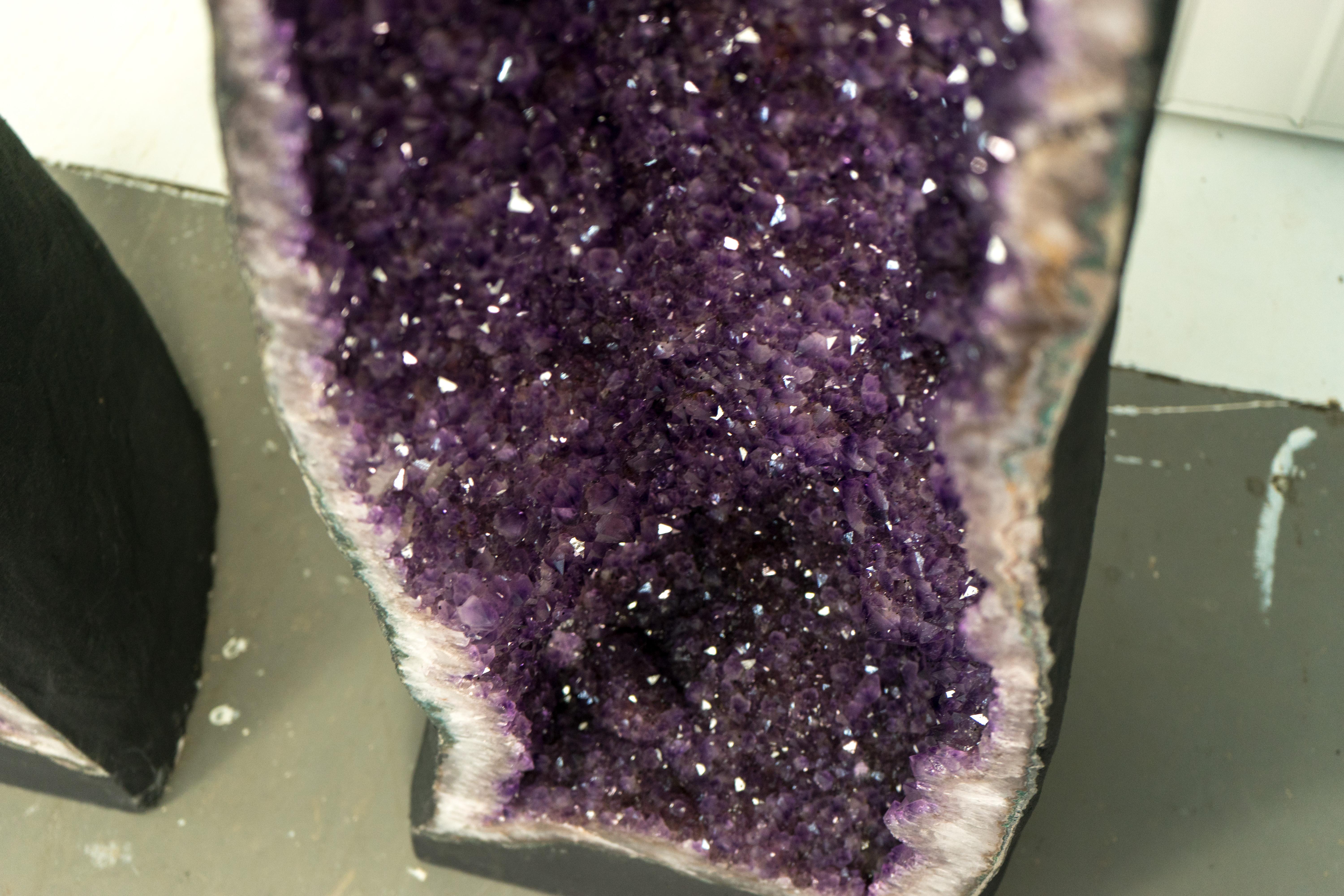 Pair of X-Tall 5.5 Ft Amethyst Cathedral Geodes with Shiny Lavender Purple Druzy For Sale 1