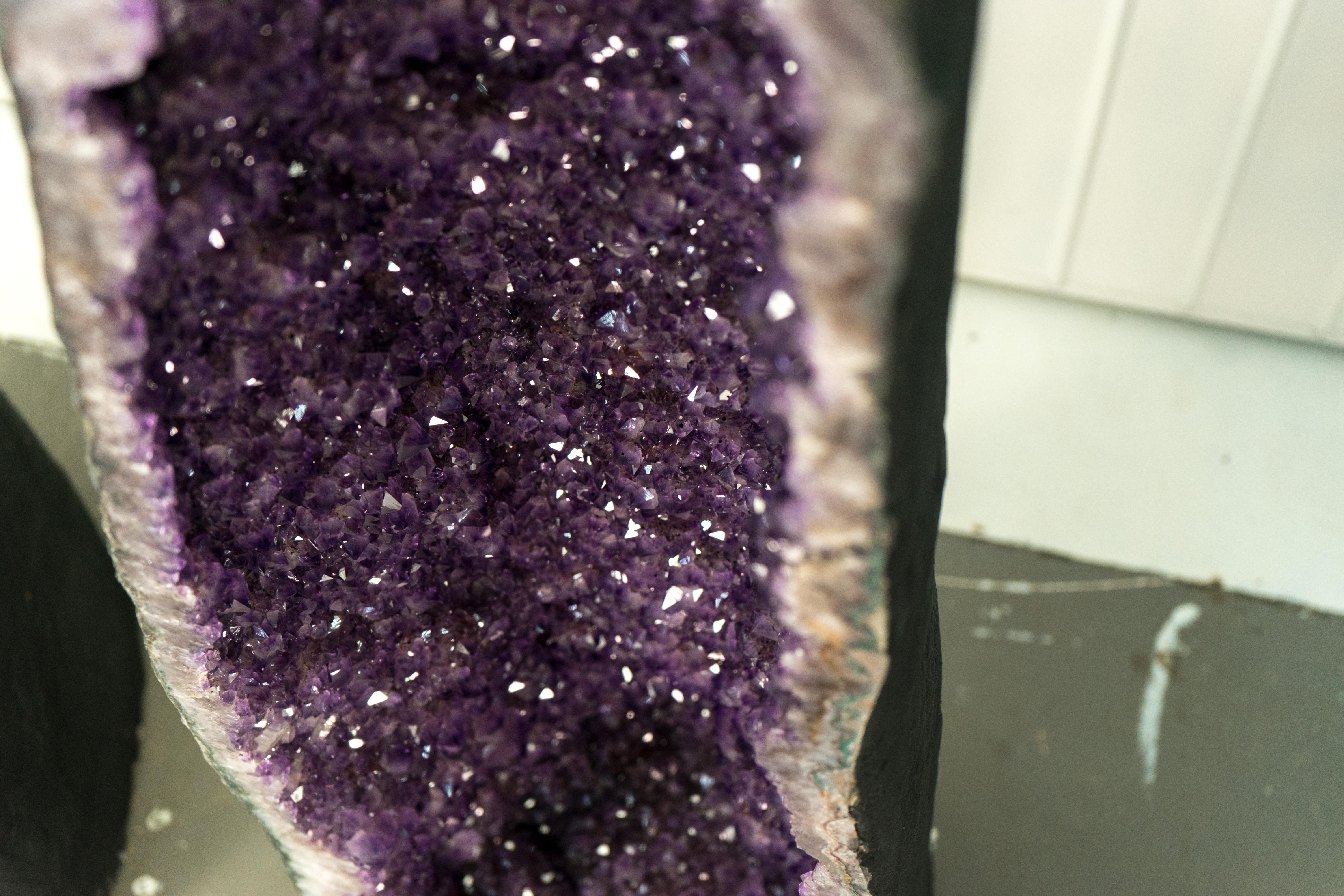 Pair of X-Tall 5.5 Ft Amethyst Cathedral Geodes with Shiny Lavender Purple Druzy For Sale 3